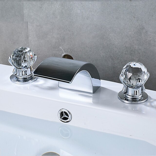  Vaskekran for baderom - Foss Krom Udspredt Tre Huller / To Håndtak tre hullBath Taps / Messing