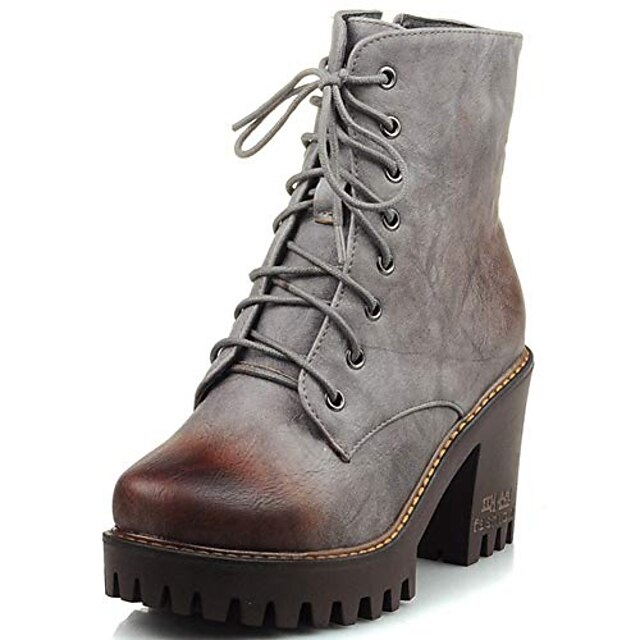 women's vintage military combat boots platform chunky high heel lace up