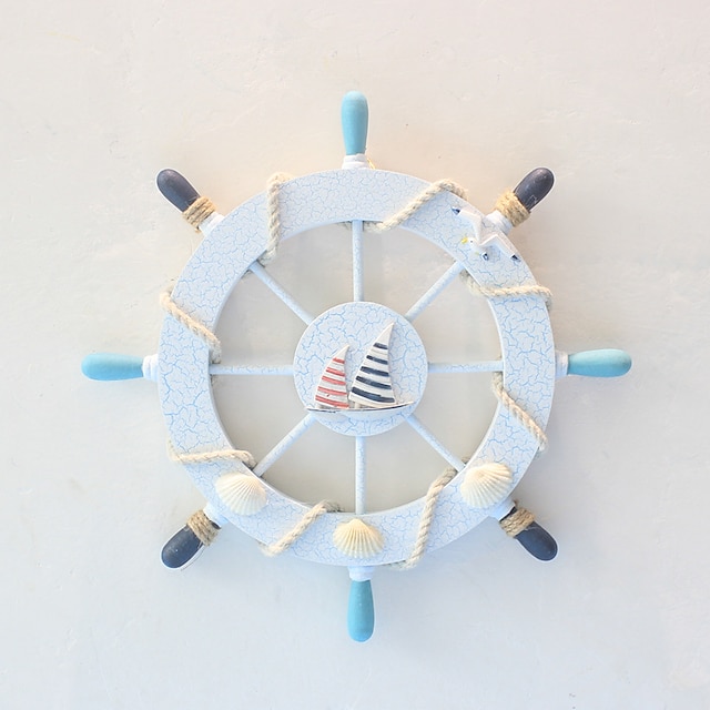  Strand Holzboot Schiff Lenkrad Wandakzent Wandbehang Türbehang Ornament Wanddekor Heimdekoration 28 * 28cm