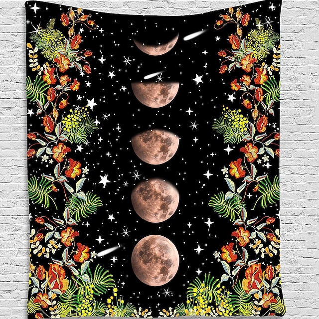  Wall Tapestry Art Decor Blanket Curtain Picnic Tablecloth Hanging Home Bedroom Living Room Dorm Decoration Polyester Red Flower Star Moon