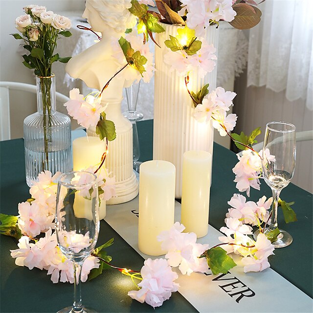  1X 2M 20LEDs Artificial Pink Cherry Blossoms Flower LED Fairy String Lights AA Battery Powered For Wedding Xmas New Year Party Home Decor Garland Warm White Lighting (Come Without Battery)