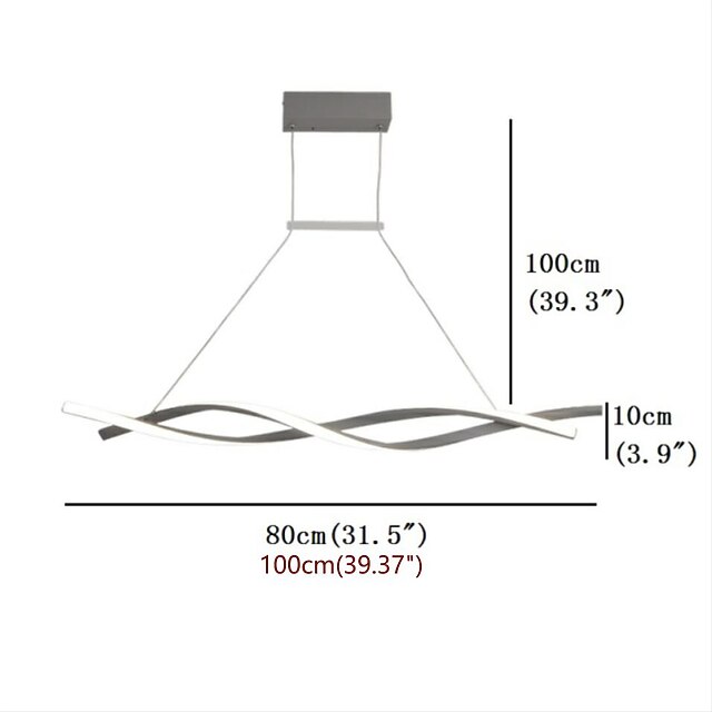 2-Light 80/100cm LED Pendant Light Aluminum Linear Painted Finishes Curl Wave