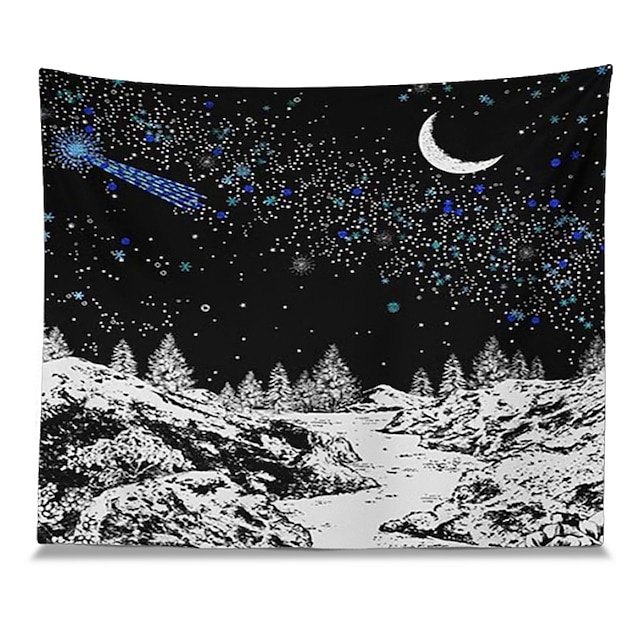  Wall Tapestry Art Decor Blanket Curtain Picnic Tablecloth Hanging Home Bedroom Living Room Dorm Decoration Polyester Moon Stars Snow Views