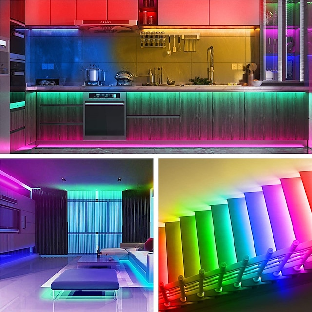  светодиодные ленты 20 м 65,6 футов bluetooth водонепроницаемый diy изменение цвета 2835 rgb с пультом дистанционного управления и скрытым контроллером простая установка для комнаты с подсветкой
