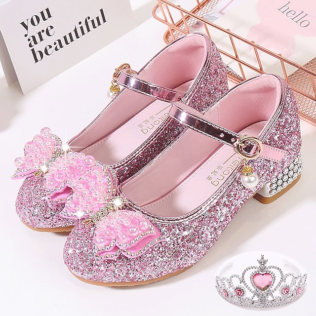  Princess Shoes Masquerade Girls' Movie Cosplay Sequins Rosy Pink Silver Blue Shoes Halloween Children's Day Masquerade World Book Day Costumes