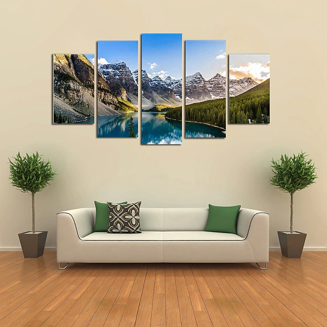 5 Panels Landscape Prints Posters/Picture Beach Blue Sea Sunset Modern ...