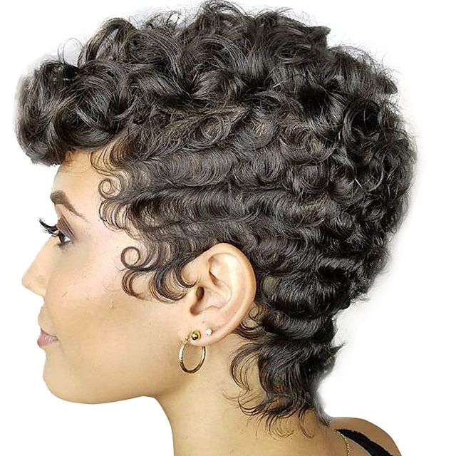  μαύρες περούκες για γυναίκες συνθετική περούκα σγουρή άφρο σγουρή pixie κομμένη με κτυπήματα περούκα κοντά καφέ μαύρα συνθετικά μαλλιά 8 ιντσών αξιολάτρευτη φυσική γραμμή μαλλιών εξαίσιο μαύρο καφέ
