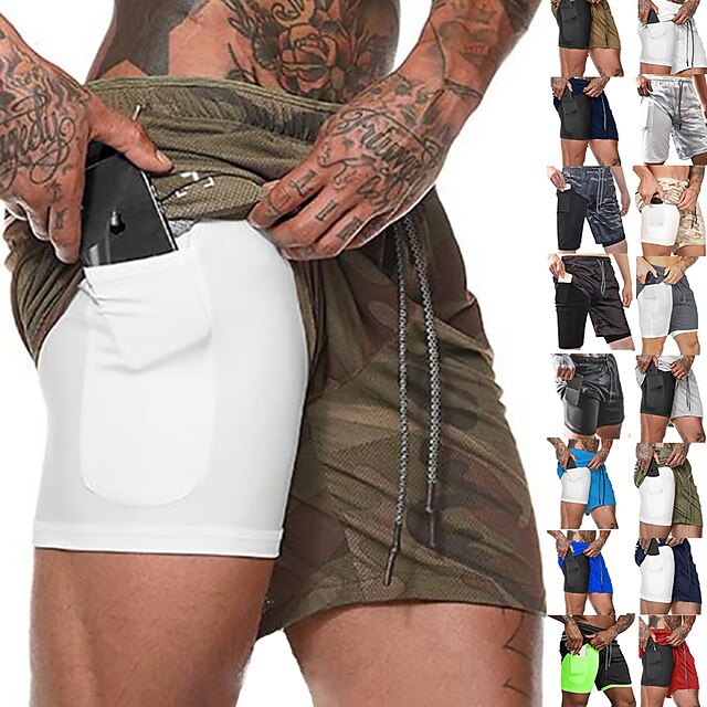 Men's 2 in 1 Running Shorts with Phone Pocket Athletic Bottoms Liner