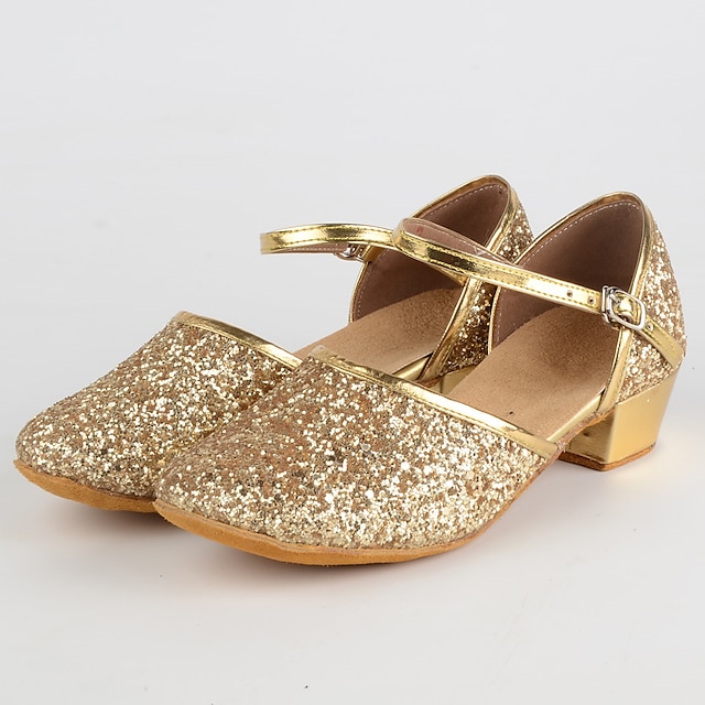  Lány Báli Modern cipő Teljesítmény Magassarkúk minimalista stílusú Csillogás Vastag sarok Fém csat Forgásc Piros Arany