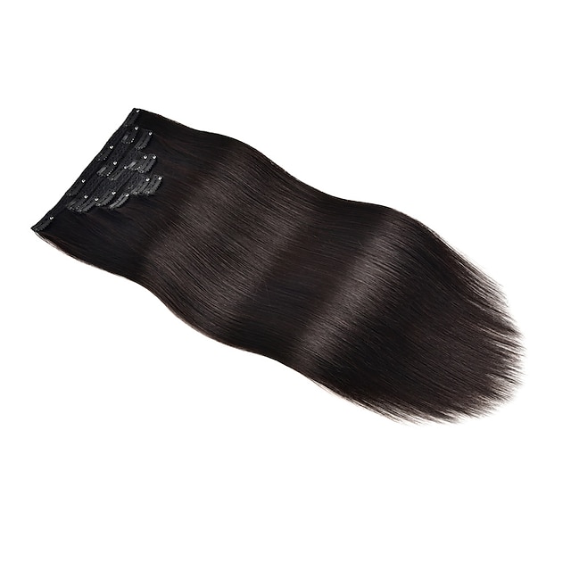  Com Presilha Clip Extensões de cabelo Cabelo humano remy 7 pcs Pacote Liso Natural Extensões de cabelo
