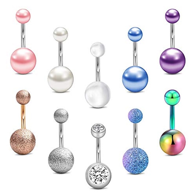  belly button rings surgical stainless steel belly ring pack 14g cute heart pearl navel piercing jewelry for women girls 10mm silver