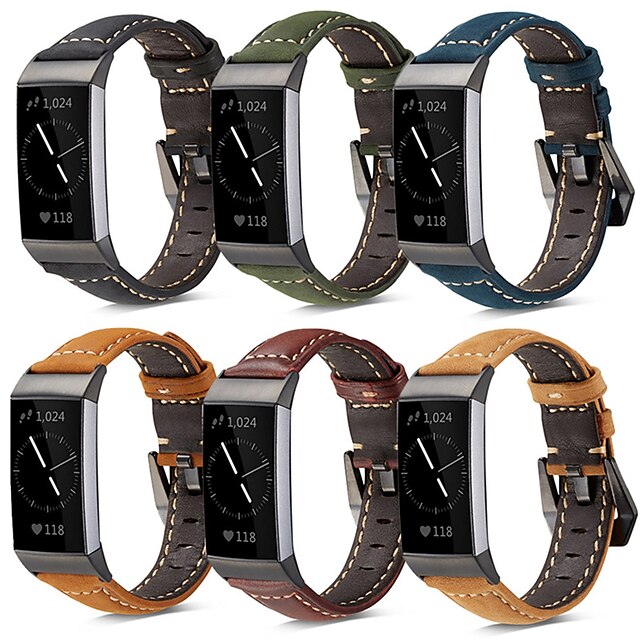  1 pcs Smartwatch-Band für Fitbit Ladung 3 / Ladung 3 SE / Ladung 4 Echtes Leder Smartwatch Gurt Geschäftlich Lederschlaufe Ersatz Armband