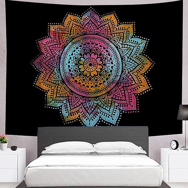  Mandala Bohemian Wall Tapestry Art Decor Blanket Curtain Picnic Tablecloth Hanging Home Bedroom Living Room Dorm Decoration Boho Hippie Polyester Psychedelic Floral Flower Lotus Pink Orange Blue