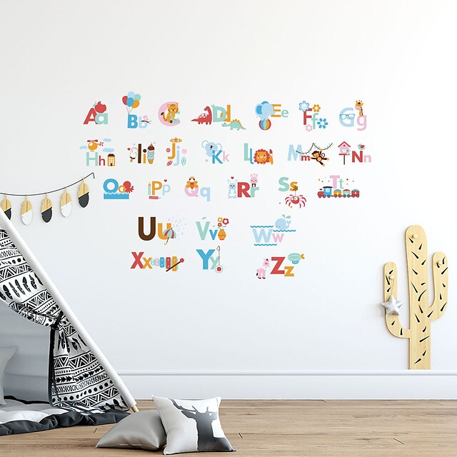  26 English Letters Animal Print DIY Wall Stickers Decorative Wall Stickers, PVC Home Decoration Wall Decal Wall Decoration / Removable For Early Childhood Education 30*90*2CM