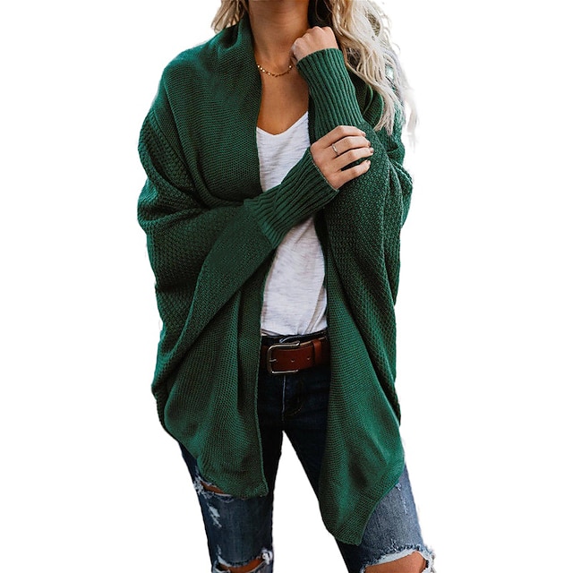 

Women's Cardigan Knitted Solid Color Basic Casual St. Patrick's Day Long Sleeve Batwing Sleeve Loose Sweater Cardigans Open Front Fall Winter Green Black Pink