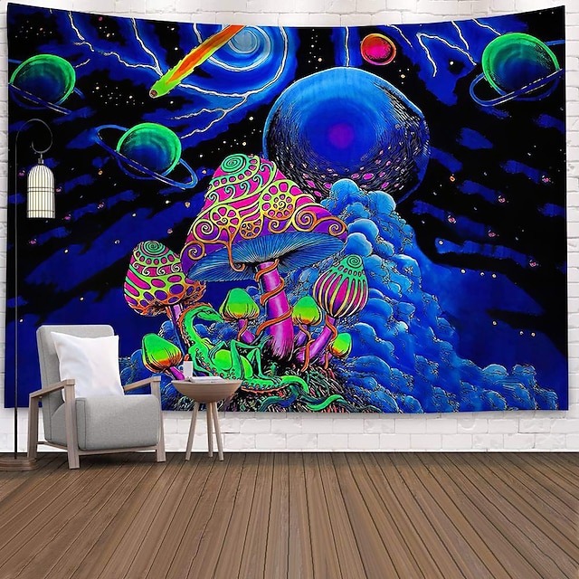  Psychedelic Abstract Wall Tapestry Art Decor Blanket Curtain Picnic Tablecloth Hanging Home Bedroom Living Room Dorm Decoration Polyester Arabesque Mushroom Trippy Mountain Galaxy Forest
