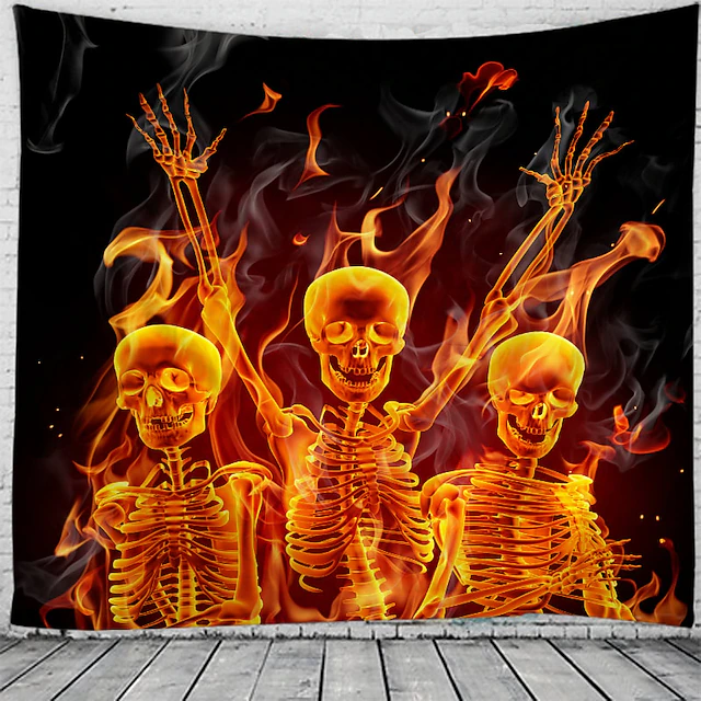 Skeleton Wall Tapestry Art Decor Blanket Curtain Picnic Tablecloth Hanging Home Bedroom Living Room Dorm Decoration Psychedelic Skull Haunted Scary 5
