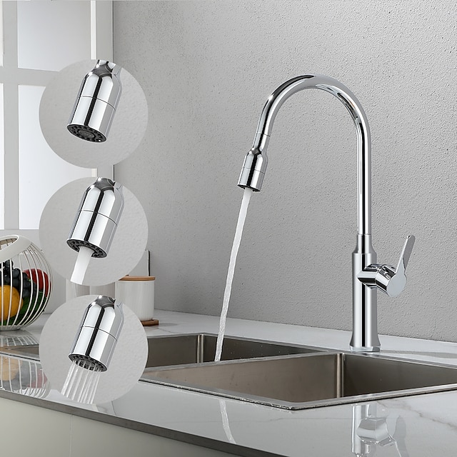  kjøkkenvask blandebatteri høy med uttrekkbar sprøyte, 360 svingbare enkelthåndtak høybue kjøkkenkraner dekkmontert, ett hulls kjøkkenvaskkran i messing vannbeholderkraner