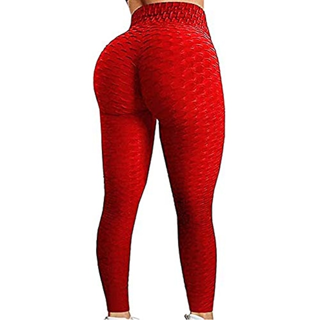  women's high waist yoga pants tummy control slimming booty leggings workout stretchy butt lift ruched tights (medium, red)