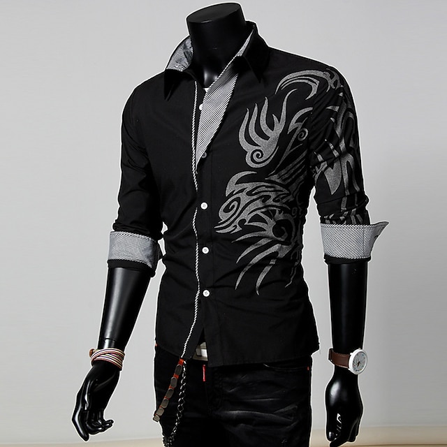 Mens Clothing Mens Shirts | but& #39;s slim fit shirt long sleeves dragon print casual personality button down dress shirts blac