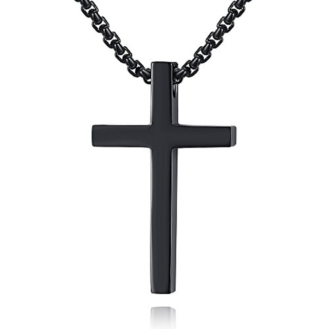  simple stainless steel cross pendant chain necklace for men women, 20-22 inches link chain (black:1.20.7’’ pendant+20’’ rolo chain)