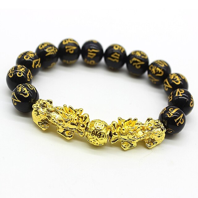 bracelet feng shui black obsidian wealth bracelet for women men adjustable elastic 14mm bead3