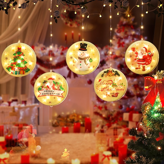  Christmas Santa Claus Elk Bell Snowman LED Fairy String Light Set Décor Ornament Christmas Gift Decoration for New Year Party Window Curtain Decoration Lighting USB Powered