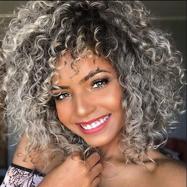  Gray Wigs for Women Gray Kinky Curly Wig Afro American Wigs Soft Synthetic Wig for Fashion Women