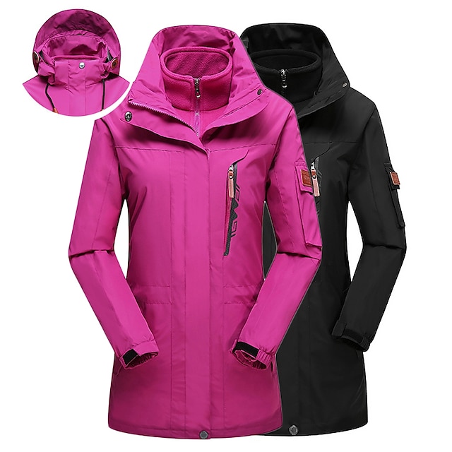  Women's Hoodie Jacket Hiking Jacket Hiking 3-in-1 Jackets Fleece Winter Outdoor Solid Color Thermal Warm Windproof Breathable 3-in-1 Jacket Top Single Slider Ski / Snowboard Climbing Camping / Hiking