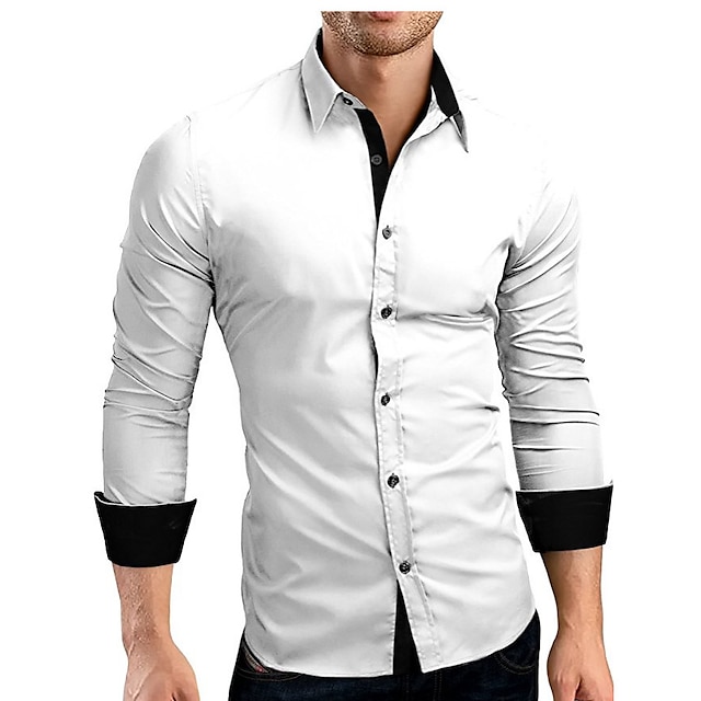 Mens Clothing Mens Shirts | Mens Shirt Collar Long Sleeve Tops Streetwear Black And White Sapphire Navy/casual shirts - LF26999