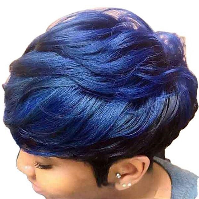 Synthetic Wig kinky Straight With Bangs Wig Short Blue Synthetic Hair 6 inch Women's Fashionable Design Cool Exquisite Blue3