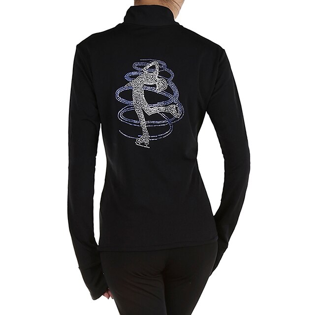 Figure Skating Fleece Jacket Women's Girls' Ice Skating Jacket Outfits Top Black Thumbhole Fleece High Elasticity Training Skating Wear Warm Handmade Crystal / Rhinestone Long Sleeve Ice Skating4