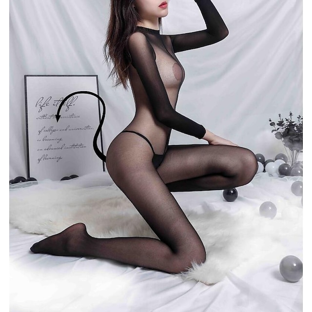  Per donna Bodysuit Bodystocking Tinta unita Elastene Con bretelline Retato Primavera Estate Nero / Sexy