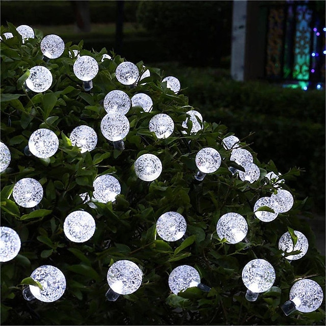  Solar String Lights LED Outdoor Solar Lights 2PCS 20 LED 5M Solar Patio Garden Lights with 8 Modes Waterproof Crystal Ball String Lights for Patio Lawn Party Wedding Garden Decorations