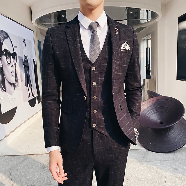  Men's Wedding Party / Evening Suits Notch Standard Fit Single Breasted One-button Straight Flapped Stripes Polyester