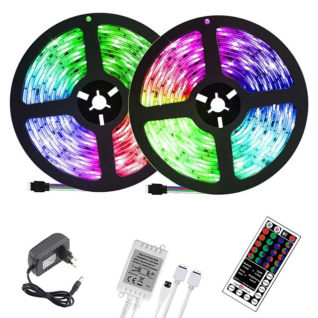  10 méteres fénykészletek led fénycsíkok rgb tiktok fények 600 LED 2835 smd 1 db távirányító rc megcsavarható tompítható 12 v csatolható öntapadós színváltó ip44