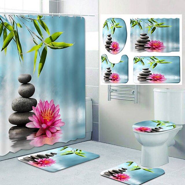 Home & Garden Bath Accessories | Fresh Pattern PrintingBathroom Shower Curtain Leisure Toilet Four-Piece Design - JO21169