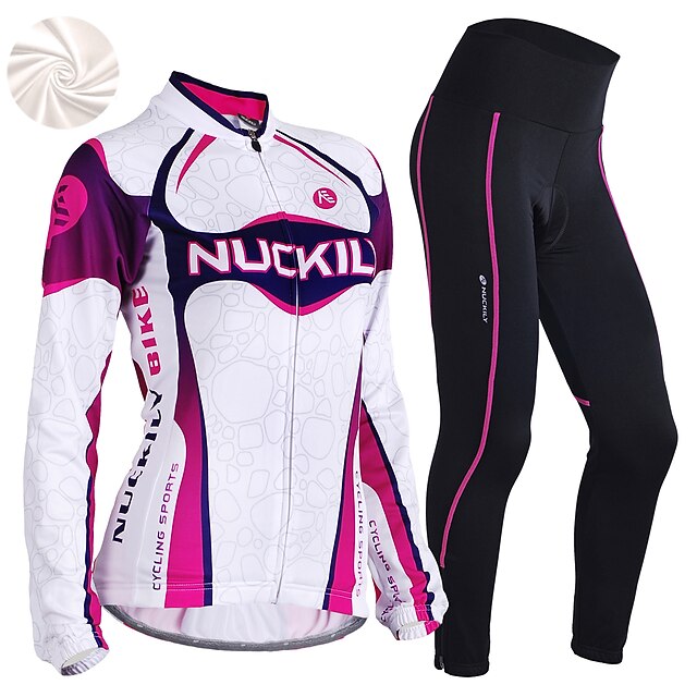  Nuckily Women's Cycling Jersey with Tights Long Sleeve Mountain Bike MTB Road Bike Cycling Winter Purple Floral Botanical Bike Clothing Suit Fleece Spandex Polyester Thermal Warm Windproof Fleece