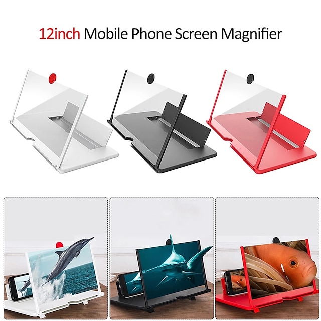  12“ Screen Magnifier for Cell Phone -3D Phone Stand Screen Amplifier for Movies, Videos, and Gaming, Foldable Phone Stand with Screen Magnifier-Compatible with All Smartphones