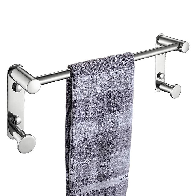  badeværelse hardware tilbehør håndklædestang i rustfrit stål med morgenkåbekrog multifunktions vægmonteret krom sølvfarvet 1 stk.