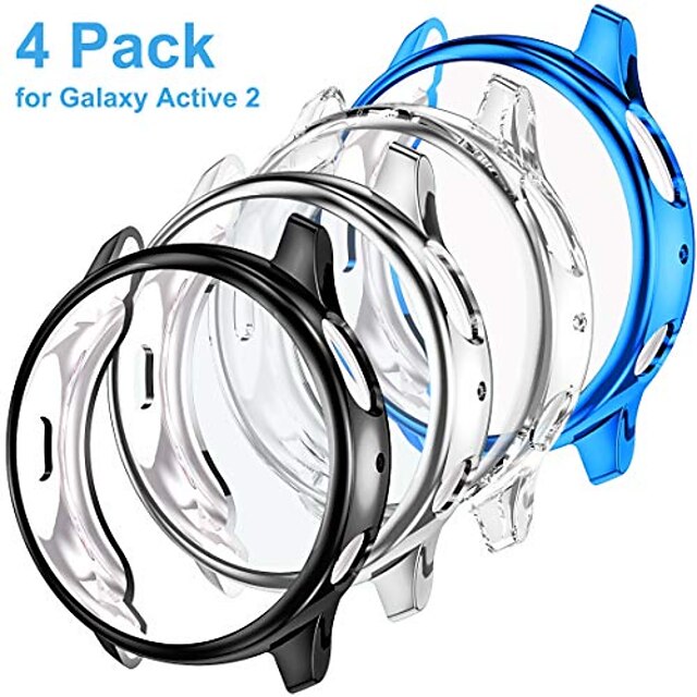  4-pack tpu case compatible for galaxy watch active 2 40mm, full protective screen protector bumper case cover compatible for samsung galaxy watch active 2, black+blue+clear+silver