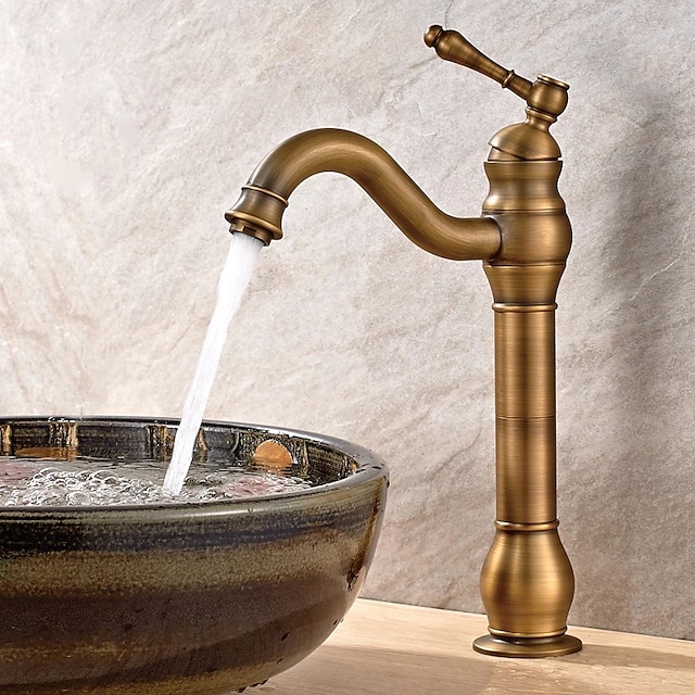 mitigeur de lavabo de salle de bain orbe en laiton antique, robinet de lavabo rotatif à 360 degrés monté sur le pont, robinets de bain traditionnels