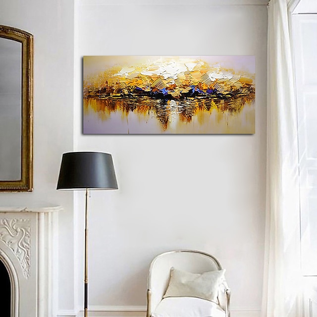  Pintura a óleo de tamanho grande 100% arte de parede pintada à mão artesanal em tela abstrata paisagem dourada skyline decoração de casa decoração lona enrolada sem moldura não esticada