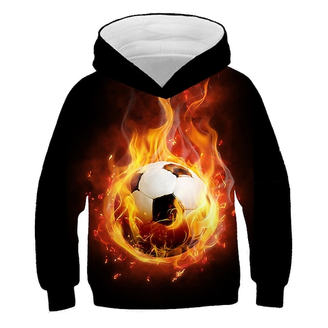  Boys 3D Football Hoodie Long Sleeve 3D Print Fall Winter Active Streetwear Polyester Kids 3-12 Years Outdoor Daily