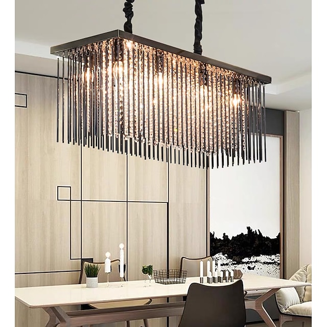  Lámpara colgante de araña de cristal premium de 80 cm, luz de isla moderna de acero inoxidable 110-120v 220-240v