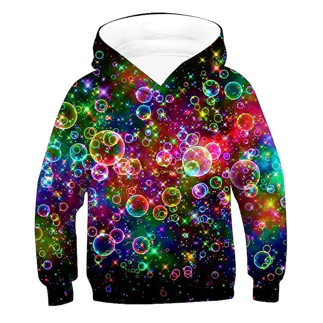  Kids Boys' Colorful Bubbles Hoodie Long Sleeve Green Blue Rainbow 3D Print Optical Illusion Drawstring Daily Outdoor Active Basic 2-12 Years / Fall / Winter / Spring