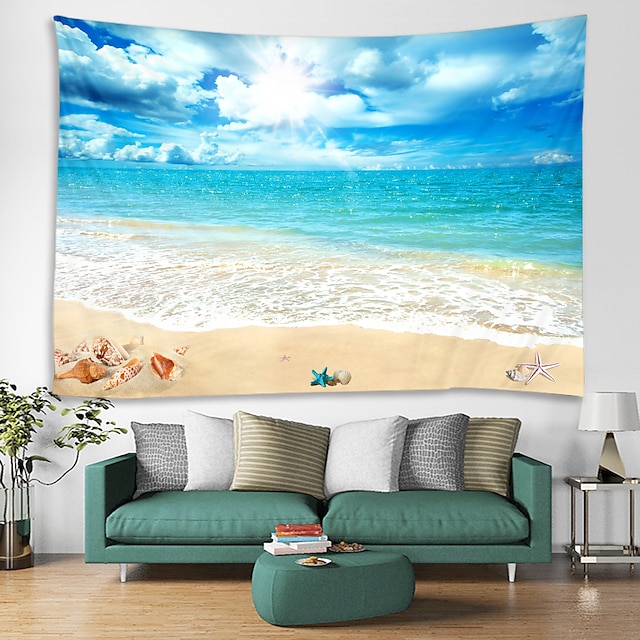 Home & Garden Home Decor | Blue Sky And White Clouds Beach Digital Printed Tapestry Classic Theme Wall Decor 100% Polyester Cont