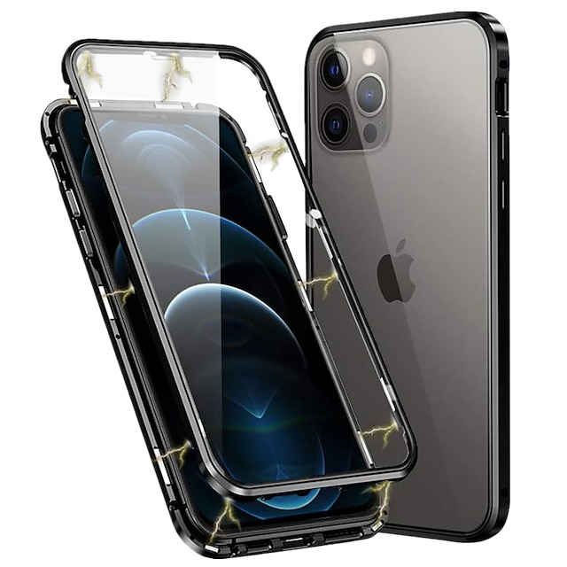  Phone Case with Screen Protector For Apple Full Body Case Compatible with iPhone 13 Mini 12 Pro Max 11 SE 2020 X XR XS Max 8 7 Magnetic Double Sided Solid Color Tempered Glass Metal