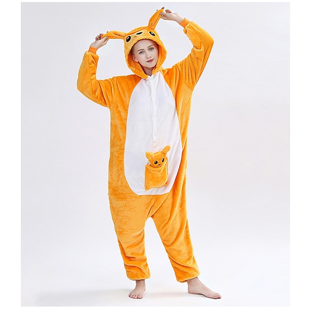  Adulto Pijamas Kigurumi Canguro Animal Pijamas de una pieza Forro polar Naranja Cosplay por Hombre y mujer Ropa de Noche de los Animales Dibujos animados Festival / Vacaciones Disfraces