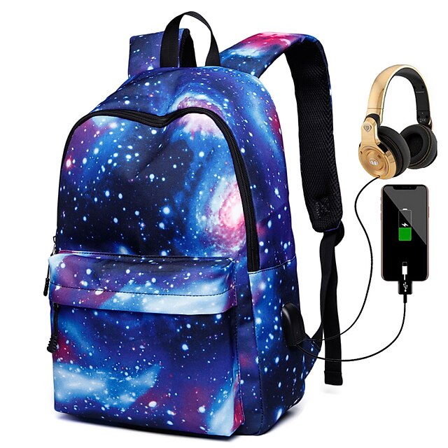  Unisex Backpack School Bag Rucksack 3D Canvas 3D Print Galaxy Star Print Large Capacity Waterproof Zipper Daily Blue Black Purple Rainbow Red
